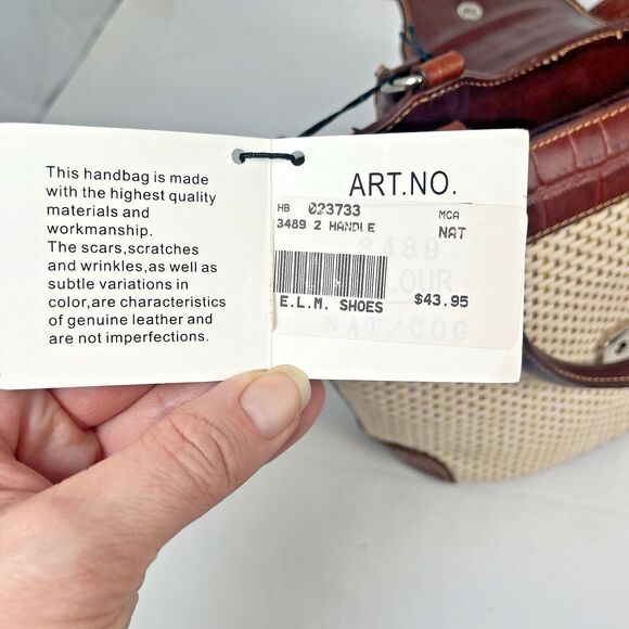 NWT MC Marc Chantal Shoulder Bag Brown Leather Trim Woven Straw Nickel Hardware - Picture 16 of 16